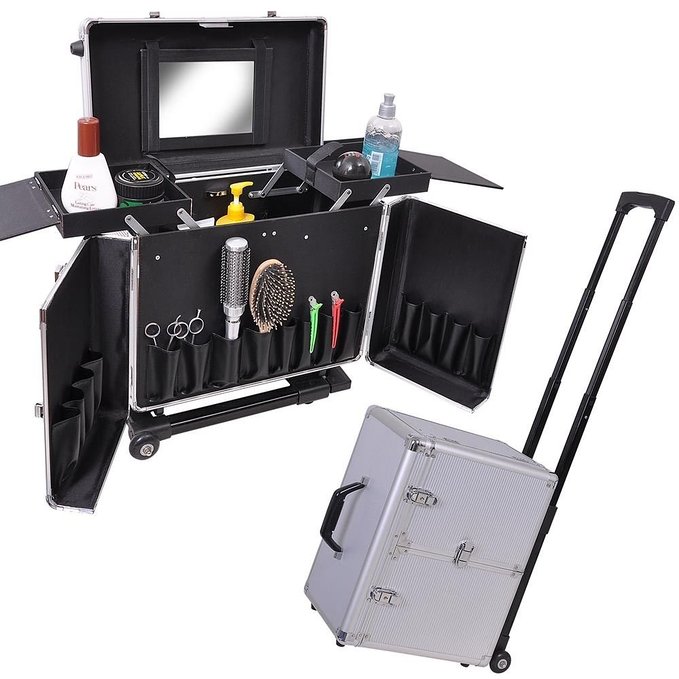 Travel Traveling Barber Tool Box Rolling Makeup Hair Salon Stylist Train Case Hairdressing Key Rolling Case