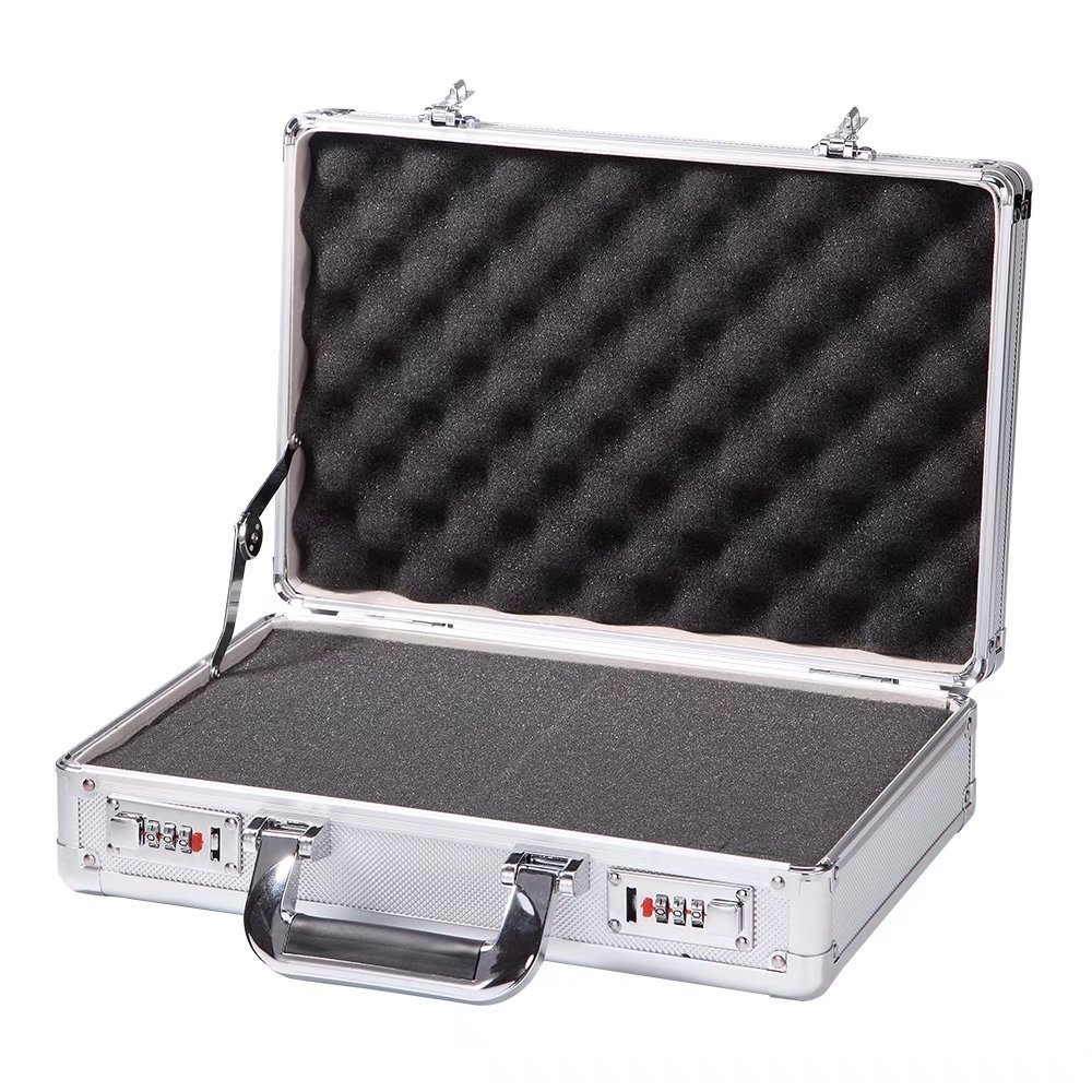 Coded Lock Oblong Aluminum Hard Shell Case Briefcase Portable Carrying Case Small Toolbox Equipment Cases Sliver Box BA313