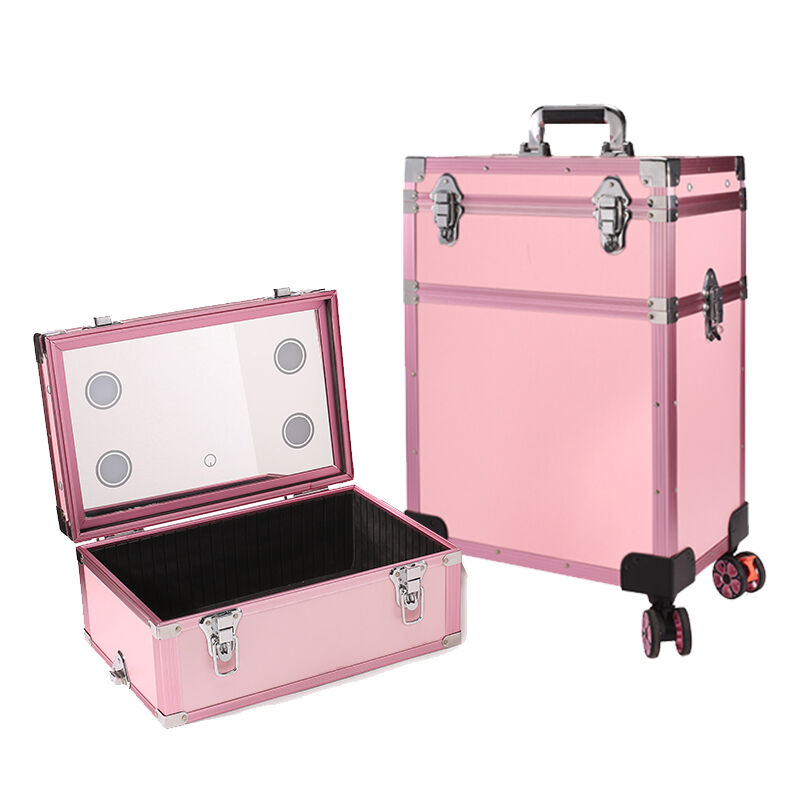 Rolling makeup Train Case with LED Light Drawers 2 in 1Travelr Cosmetic Organize Traveling Case 3 in 1 Makeup Trolley Luagguage