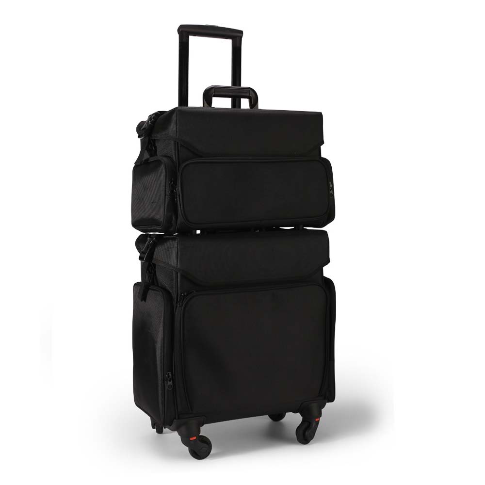 2 in 1 Nylon Rolling Makeup Train Case Cosmetic Rolling Trolley Luggage Wheels Large Capacity Tool Bag