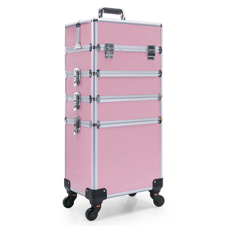 Professional Makeup Suitcase 4 in 1 Travel Vanity Case Large Salon Trolley Lockable with 360 Rotating Universal Wheels Black
