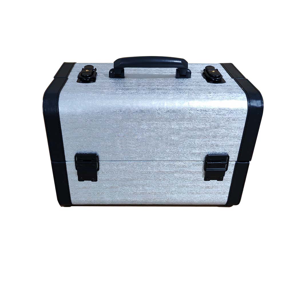CA073 Customized AKS Silver PVC Handled Make-up Tool Case with 5 Trays